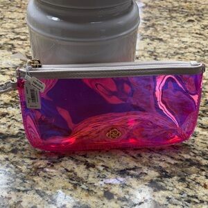 Kendra Scott Iridescent Pink Clear Cosmetic Pouch with White Zipper